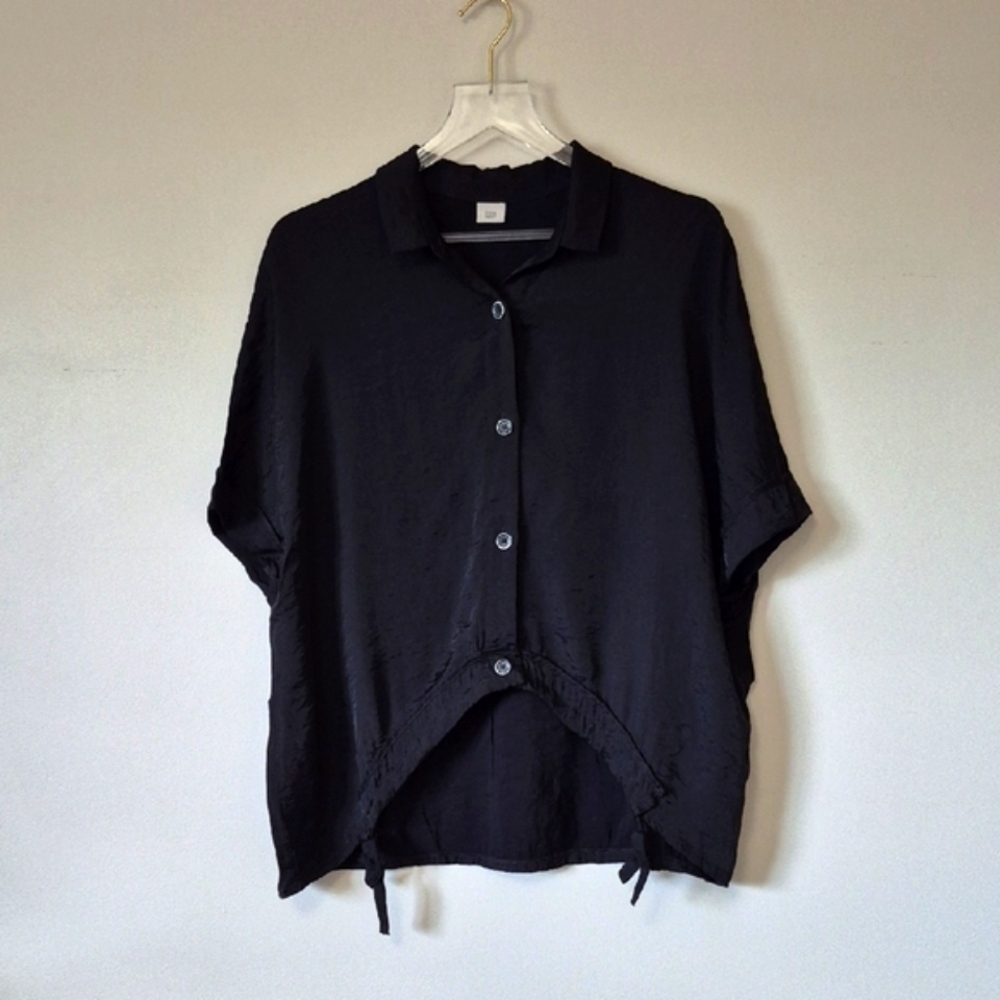 Crea Concept Black Silky Women's Cocoon  Button-Up Blouse Top, Size EU 38, US S